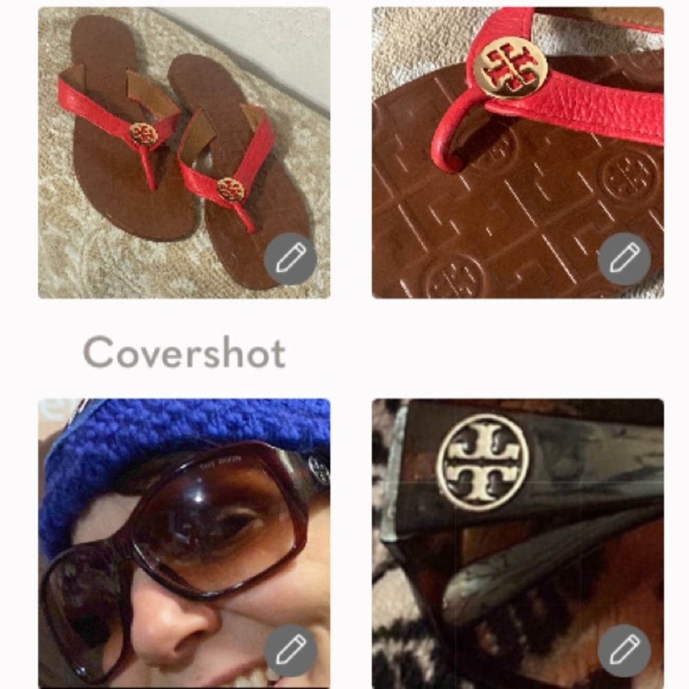 RARE Set=Tory Burch Logo on lens=Italy Shades🕶+🩴5M leather coral